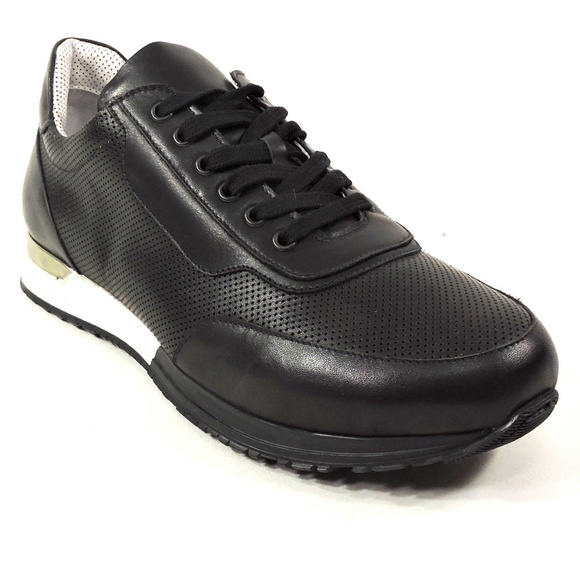 LUIGI TRAINI ?? MEN\'S BLACK LEATHER COMFORT SNEAKERS main image 6